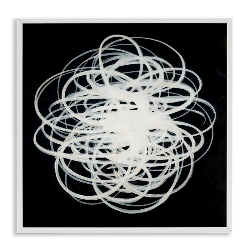 Chaotic Scribble on Black Framed Giclee Art by KC Haxton, Coastal White Framed Giclee, 12" H x 12" W