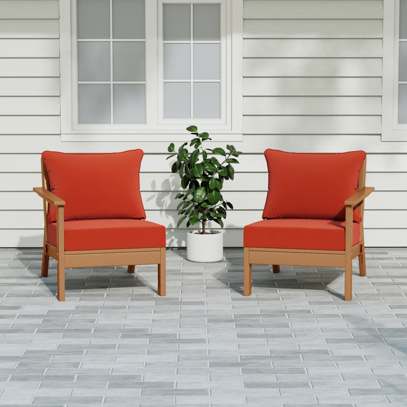 Ensemble de sièges profonds avec coussins, Teak, Orange