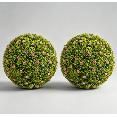 20.5 Inch Artificial Topiary Flower Balls Set of 2, Round Hanging Balls with Realistic Leaves & Flowers for Indoor & Outdoor Decor