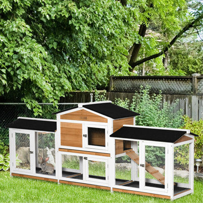 Petit animal de 90,5 po en bois blanc avec zones à double couloir, plateau facile à nettoyer et boîtes latérales de lapin à rampe de repos accessible, sans fuite et pour animaux