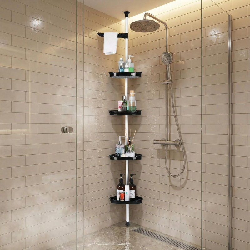 Rangement de coin de salle de bain avec tablettes réglables à 4 niveaux, Noir / blanc