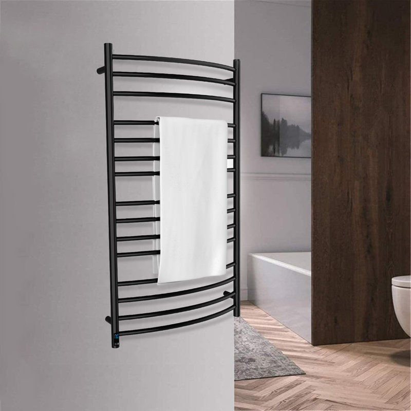Chauffe-serviettes électrique pour salle de bain, porte-serviettes chauffant avec minuterie, Noir