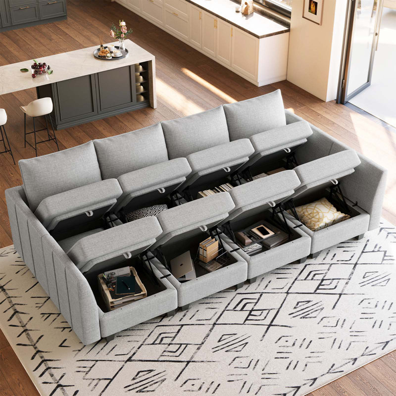 Canapé-lit modulaire convertible Aurora Chenille, H 36,2 po x l 112,6 po x P 59,8 po, Gris chenille