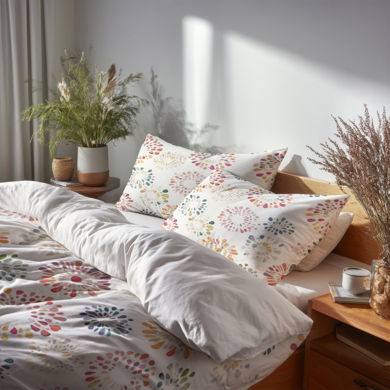 Ensemble de housse de couette abstrait 3 pièces - Ensemble de housse de couette et coussin décoratif multicolore moderne Boho Mandala