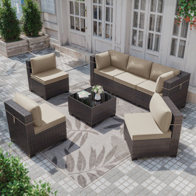 6-Person All-Weather Wicker Modular Patio Conversation Set with Cushions