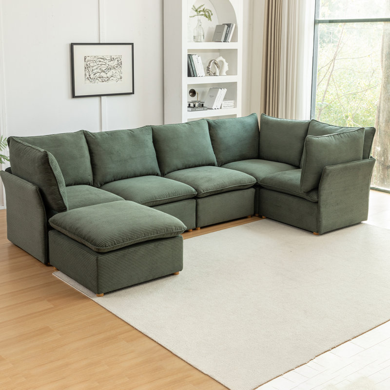 Canapé modulaire Hepworth Dejohn, H 36 po x l 125 po x P 62,5 po, Velours côtelé vert