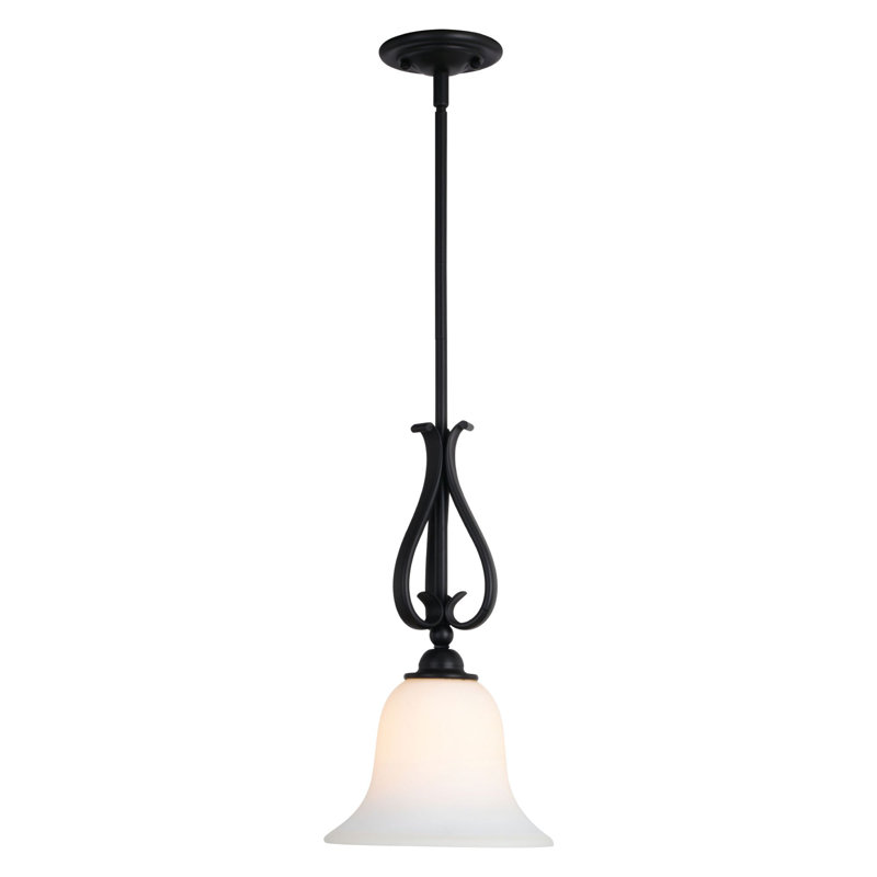Leanna 1-Light Frosted Glass Bell Pendant, Bronze