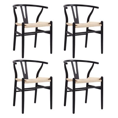 Chaises de salle à manger en bois massif tissé, aucun assemblage requis