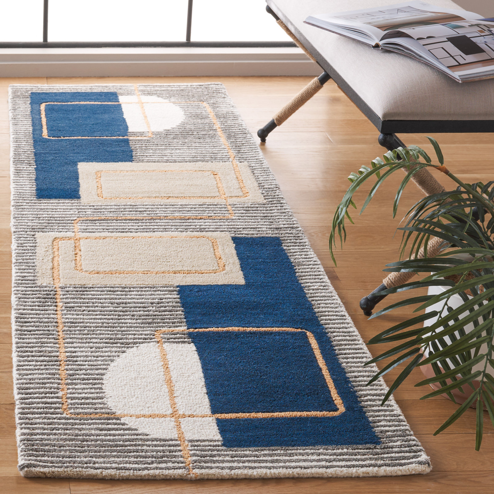 Lacy Hand-Tufted Geometric Wool Rug, Runner 2'3" x 7'