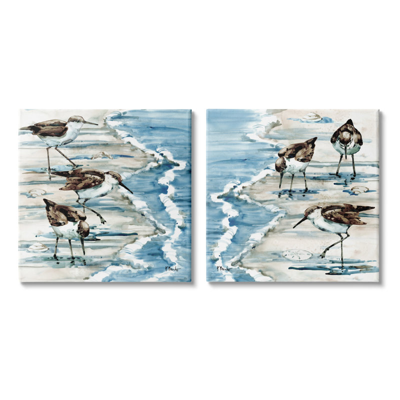 " Sandpipers Grazing Beach Shore " by Paul Brent 2 - Pieces Painting Print, 24" H x 24" W x 1.5" D
