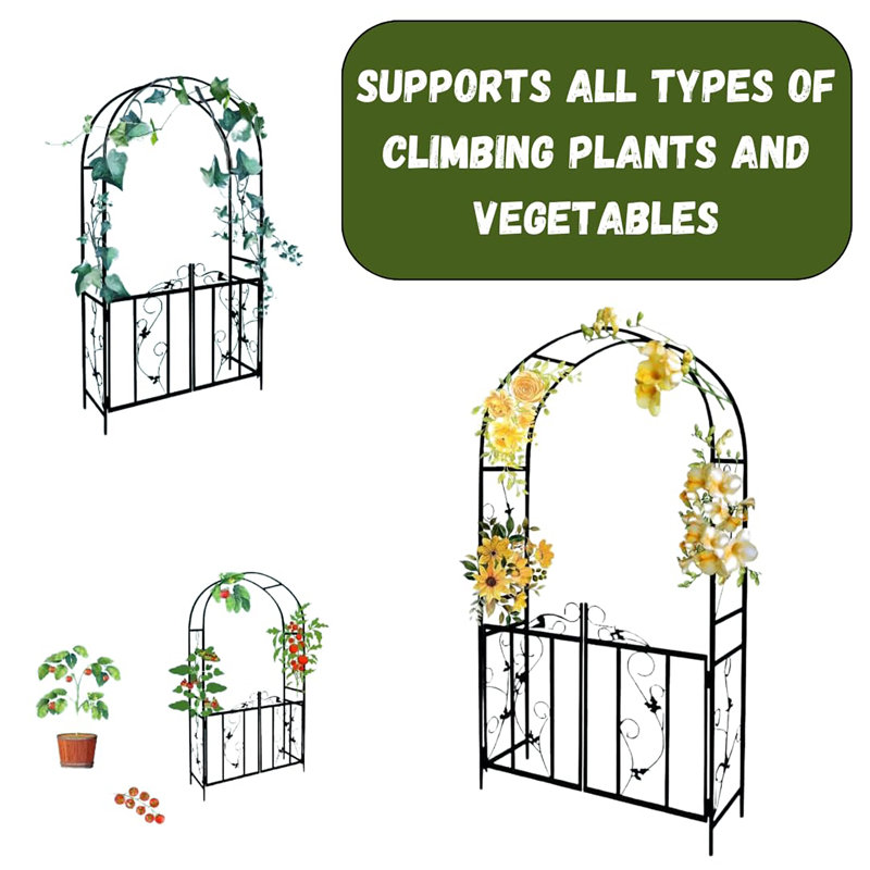 111cm W x 36cm D Metal Arbour with Gate in Black