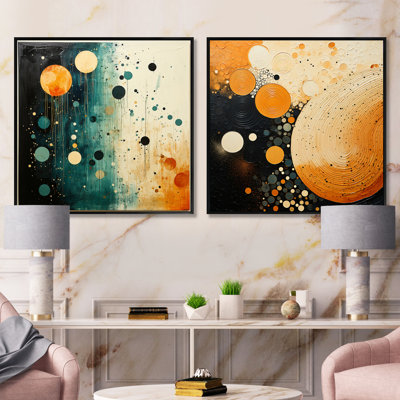 Ensemble de 2 collages carrés gris et orange Mid Century Minimalist Oasis