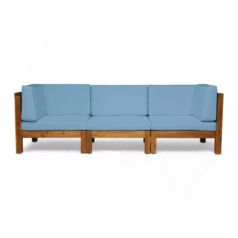 Ensemble de canapé modulaire d'extérieur à 3 places Brava, bleu, Tissu bleu, Brun