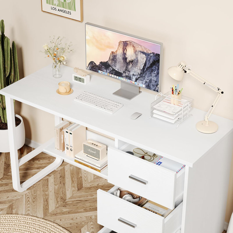 47 Inch Home Office Computer Desk ,Small Desk,with 3 Drawers  &Storage File Cabinet, White
