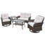 Ensemble de canapé de patio en osier pour 4 personnes et chaises berçantes pivotantes avec coussins beiges, avec tables