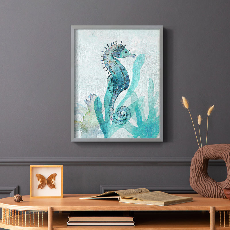 Hippocampe I, reproduction encadrée - bois massif, Gris, H 10 po x l 8 po