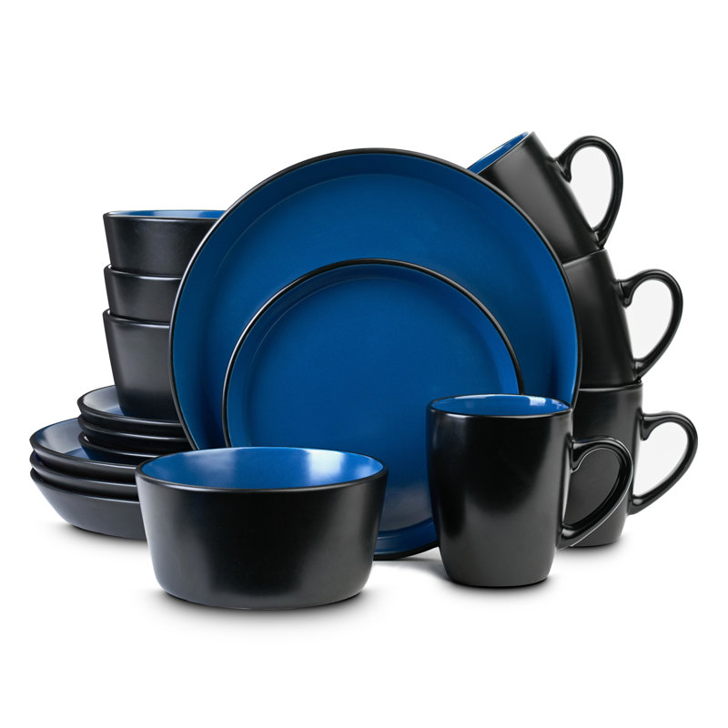 Stone Lain Albie 16-Piece Dinnerware Set Stoneware, Blue/Black