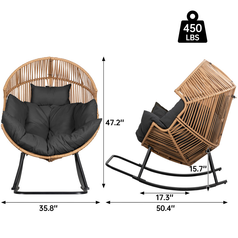 Fauteuil à bascule berçant avec coussin, Gris foncé, Naturel