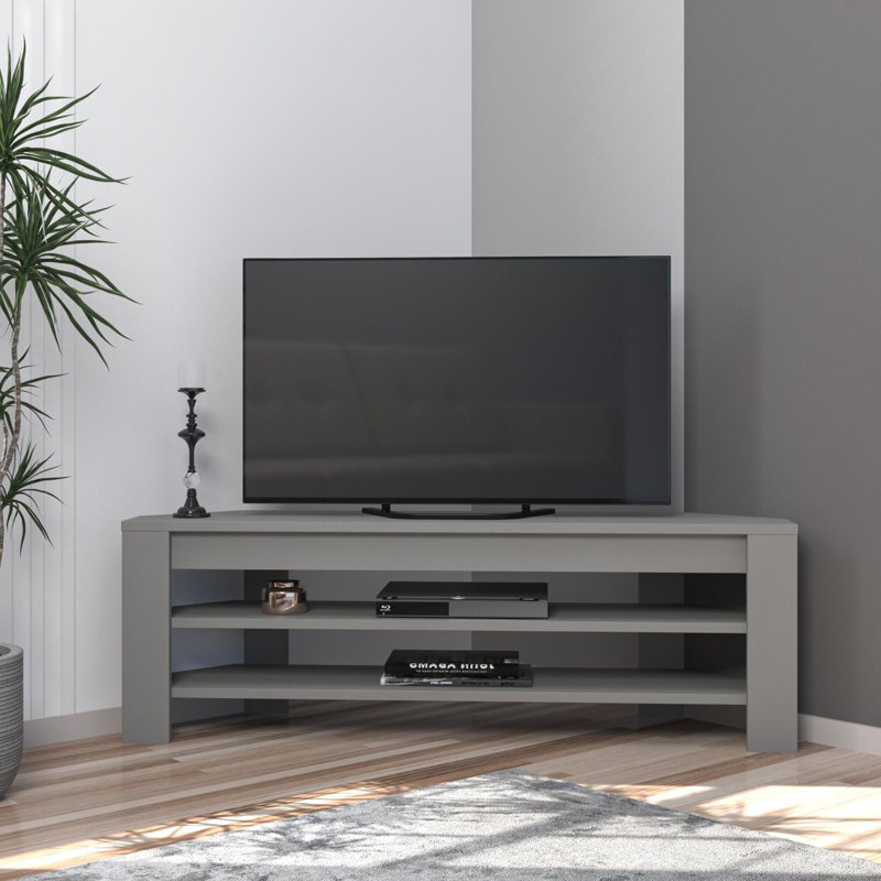 Meuble télé moderne avec option de fixation murale, gris, 47,2 x 15,7 x 15,0 pouces | 100% panneau de particules enduit de mélamine, épaisseur: 0,7 pouce | Plusieurs tablettes pour le rangement, design élégant et fonctionnel pour les salons