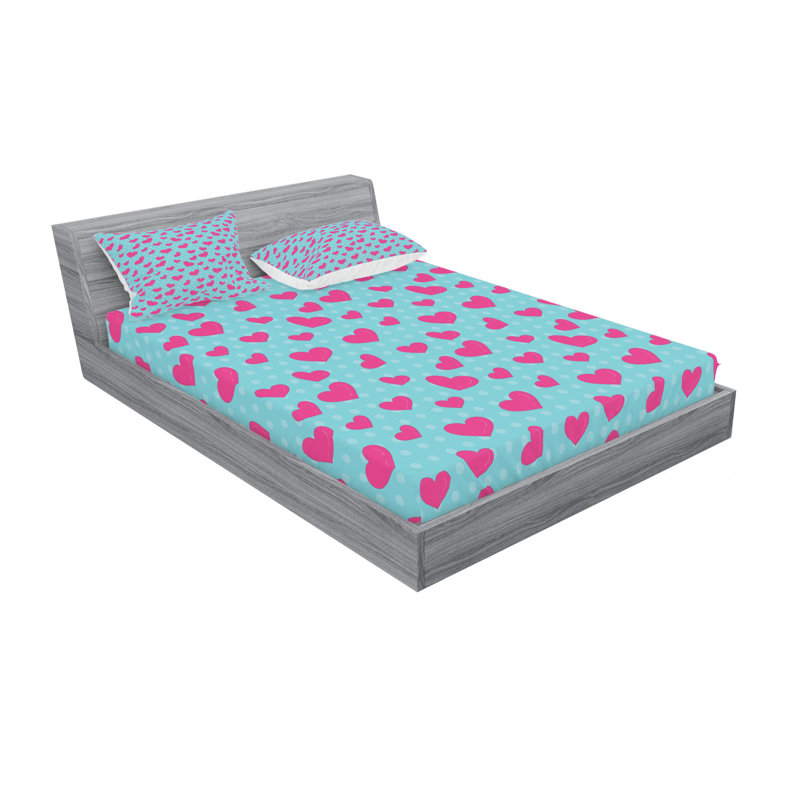 Ensemble de draps image rétro avec cœurs, Ensemble de drap pour grand lit avec drap-housse