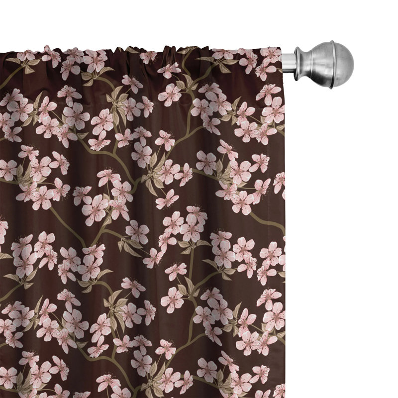 Soft Pink Cherry Bloom Japanese Rod Pocket Curtain Panels, 28" x 84"