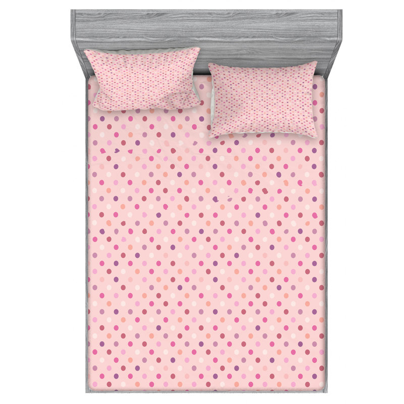 Microfiber Polka Dots Sheet Set, Twin XL Sheet Set with Fitted Sheet, Purple Polka Dots