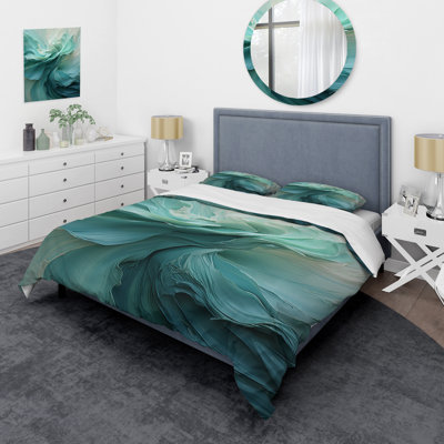 Green And White Soft Ink Spirals - Abstract Spirals Duvet Cover Set