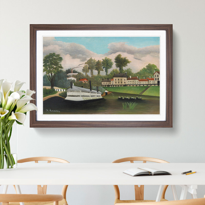 The Laundry Boat by Henri Rousseau - Picture Frame Painting, 48cm H x 65cm W x 2cm D, Walnut