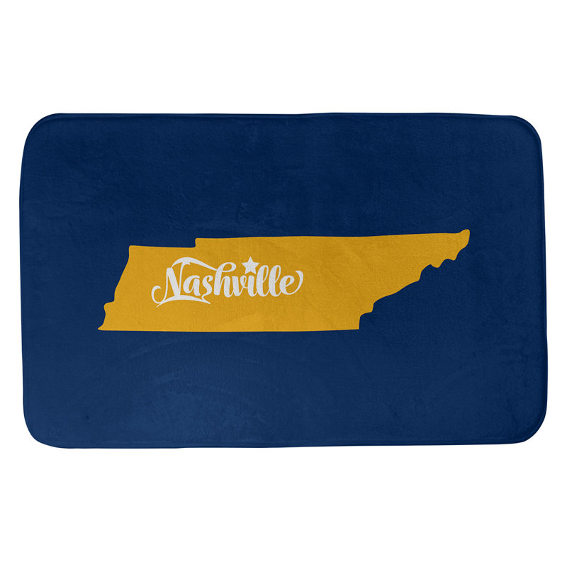 Tapis de bain antidérapant Colors, L 17 po x L 21 po, Bleu marine / jaune, Nashville Sports