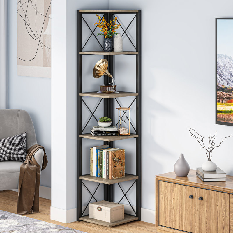 180cm H x 32cm W Metal Corner Bookcase, Grey/Black