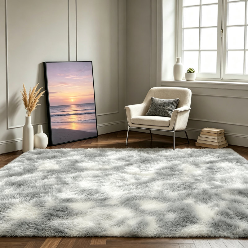 Shag Area Rug 8x10 for Living Room Modern Machine Washable Woven Shag Gray Rug with Non-slip Backing for Bedroom Home Decor