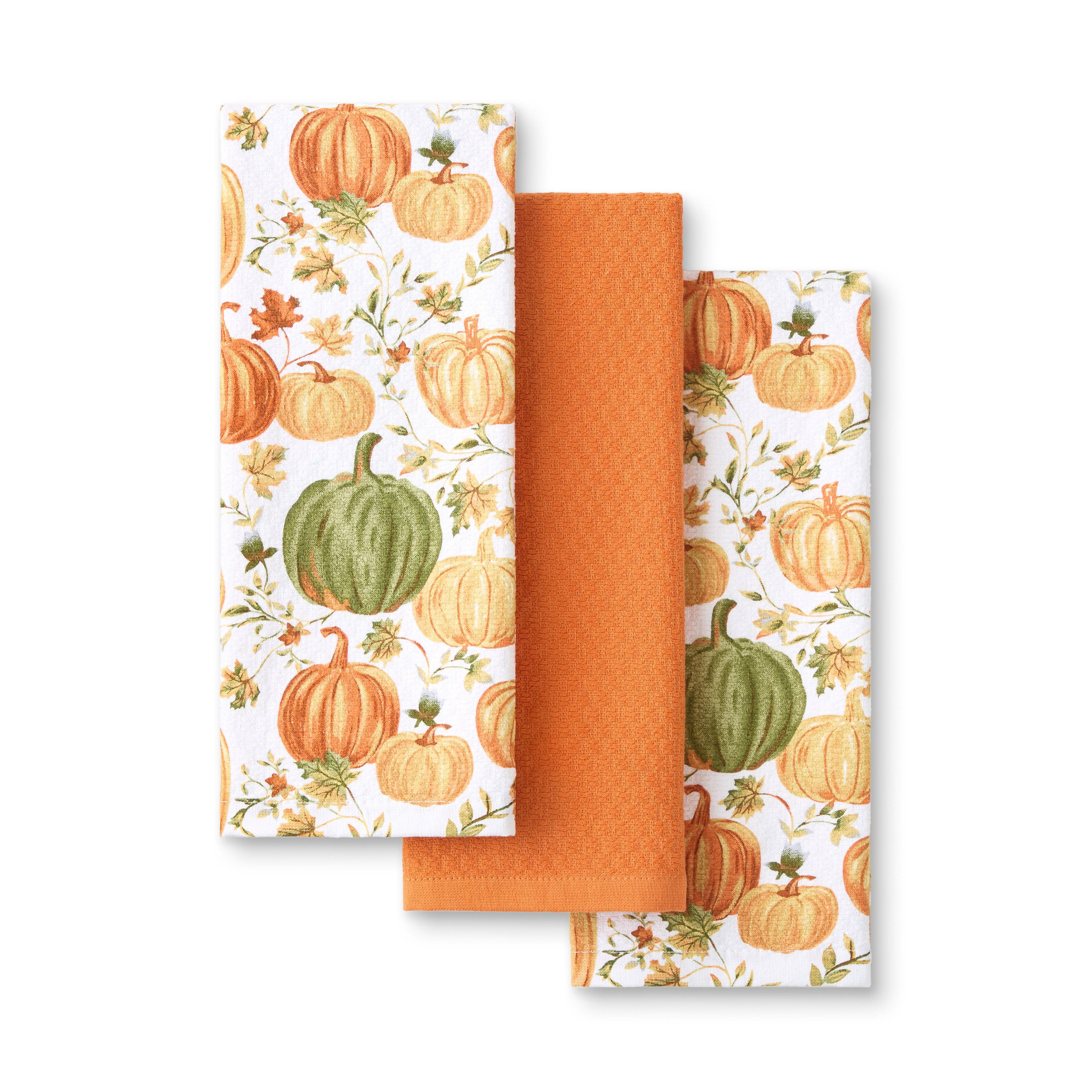 Orange Leaf Fall Pumpkin Kitchen Towels – Set Of 2, 18x26 Inch – Country Style
