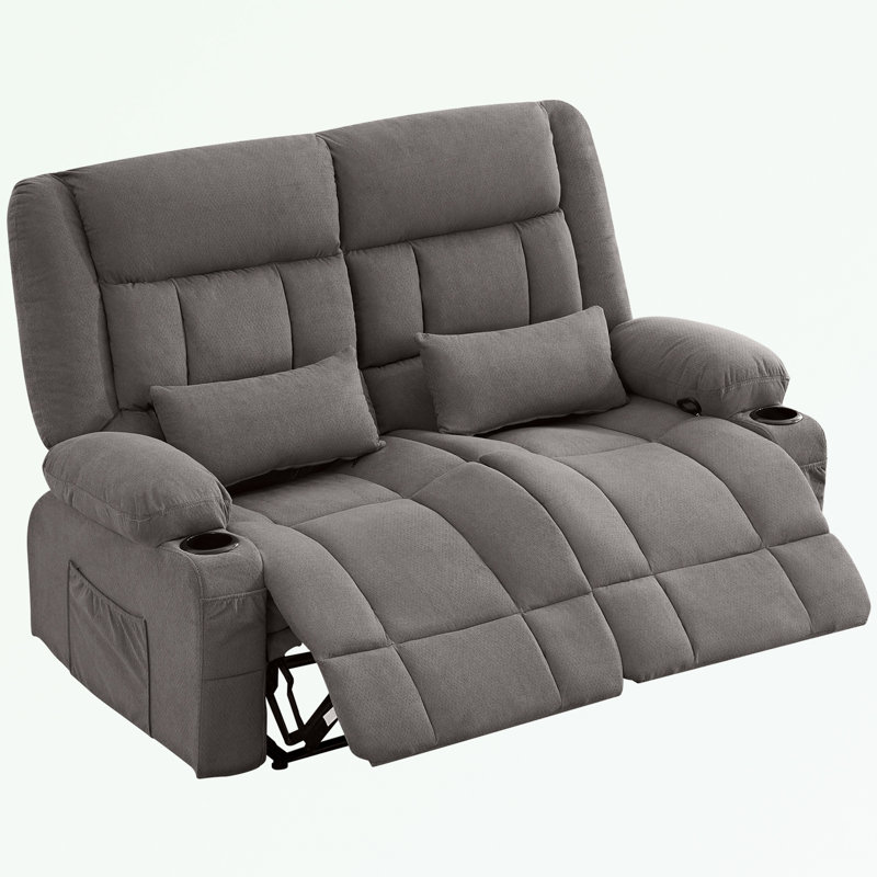 Recliner Loveseat with Cup Holders and Side Pocket, Grey