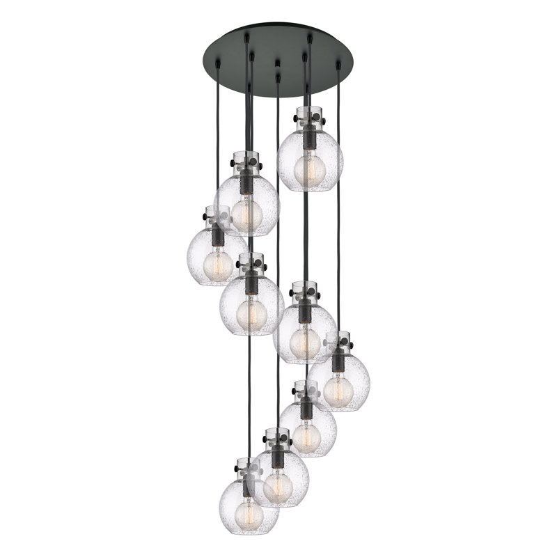 Luminaire suspendu 9 lumières Amrith, Bullé, Noir mat