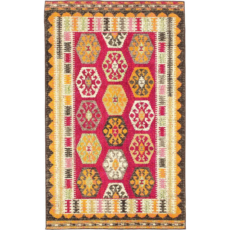 Tapis à motif géométrique rouge / jaune Beverley, Rectangle 2 pi x 3 pi