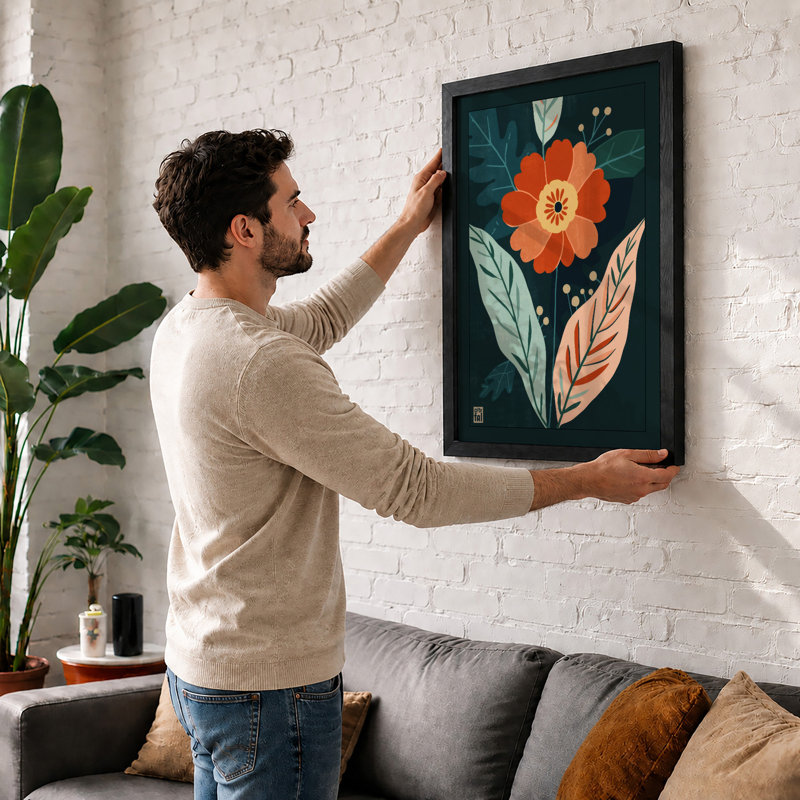 Central Bloom Botanical - Framed Print, A1 - 84.1 x 59.4 cm, Black