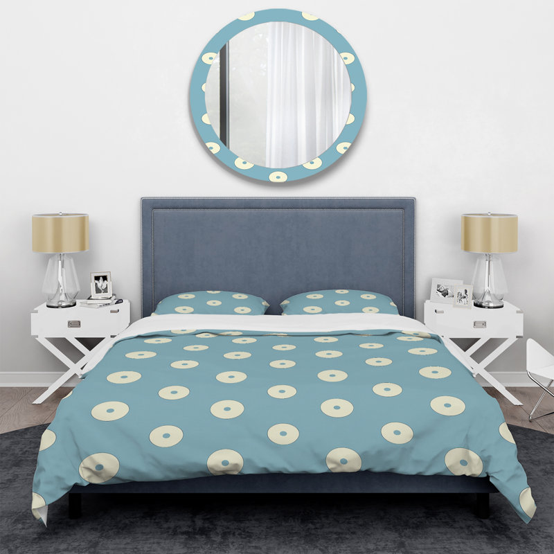 Ensemble de housse de couette à pois bleu et beige - Glam, Housse de couette pour grand lit + 2 taies décora