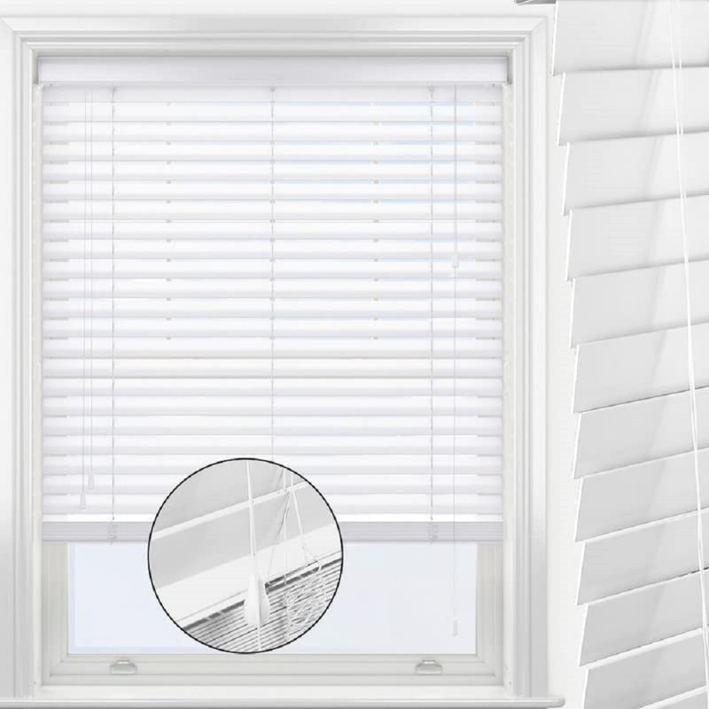 Fauxwood Venetian String Blind, White, 150 cm L x 240 cm W