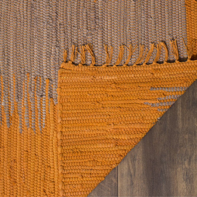 Tapis orange en coton tissé à plat à la main à motif abstrait Annia, Rectangle 8 pi x 10 pi