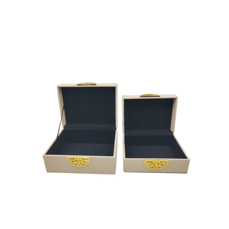 2 Pieces Jewelry Boxes for Women, Modern Design Decoration Makeup Storage Boxes with Lid, Gray/Gold