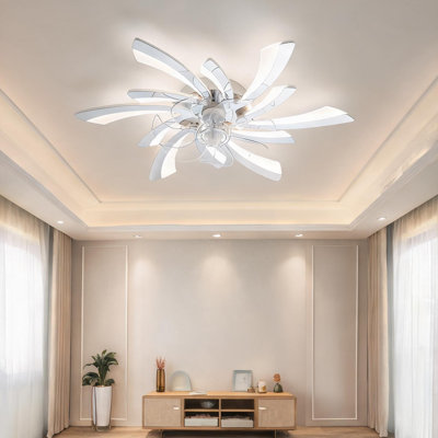 Modern Nordic Low Profile Ceiling Fan with 6-Speed Remote App Control, Flush Mount LED Light, Acrylic Blades, Silver Finish, 30.7 Inch