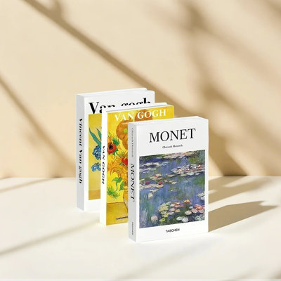 Monet Coffee Table Book Set of 3, Foldable Impressionist Faux Books with Van Gogh and Monet Artwork for Bookshelf, Desk and Home Decor
