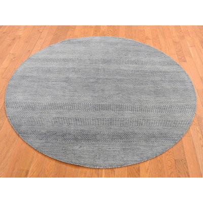 5'10"x5'10" Gray Wool and Silk Grass Design Hand Knotted Round Rug 3538C57DB6C340E79CCE11506FFB717A