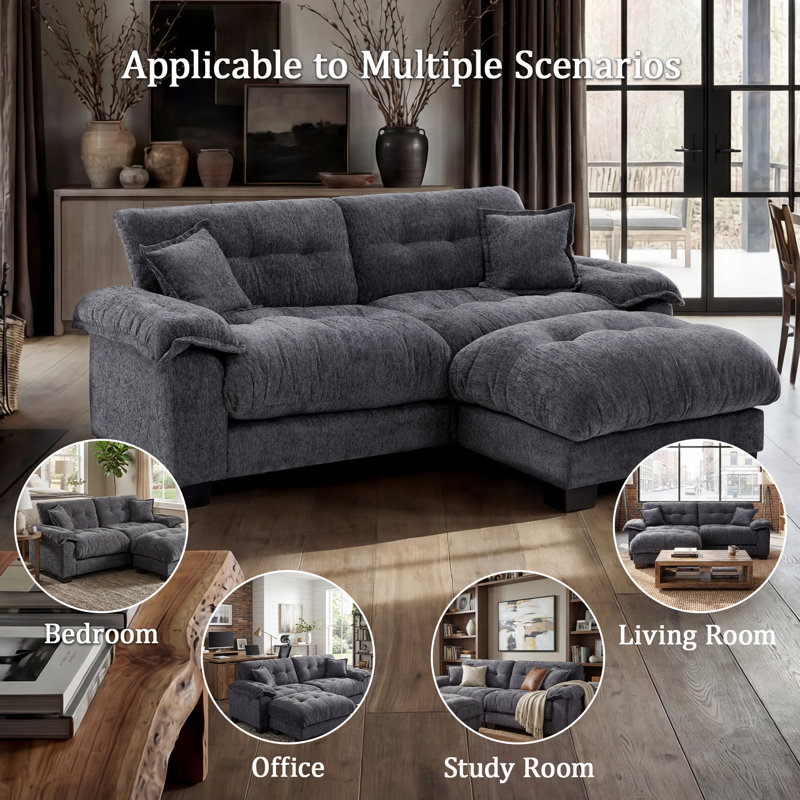 Canapé modulaire 91 po en chenille douce avec accoudoirs et coussins ultra-épais - repose-pieds en prime