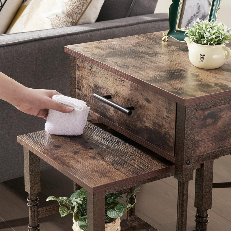 Nesting End Tables with Drawers, Stackable Small & Large Side Tables