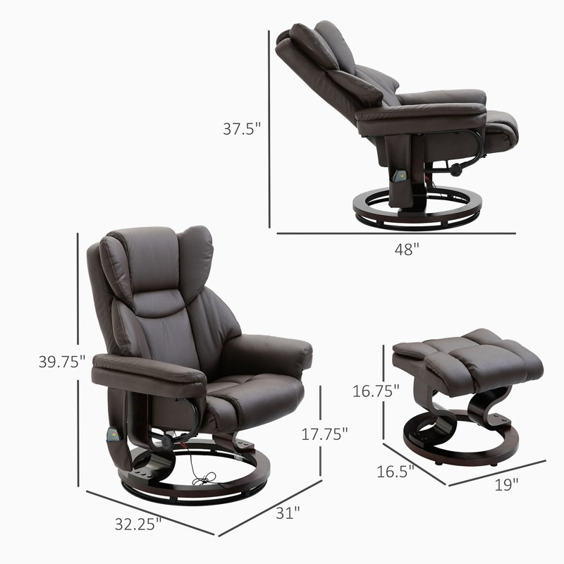 Fauteuil inclinable de massage avec repose-pieds repose-pieds, 10 points de vibration, fauteuil inclinable pivotant à 360 °