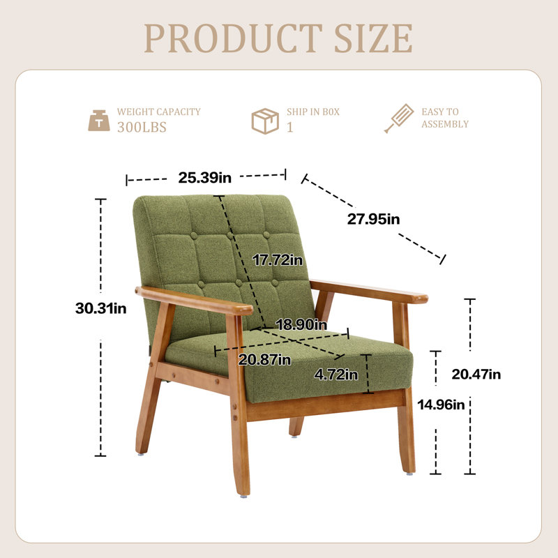 Fauteuil d'appoint, fauteuil de style Mid-Century moderne avec structure en bois massif, fauteuil de salon, chambre à coucher (ensemble de 2)