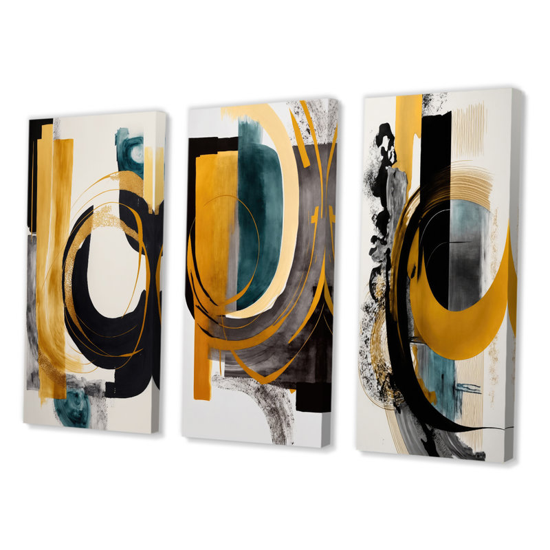 «Modern Green Art Deco», 3 pièces sur toile, Toile tendue, H 20 po x l 36 po
