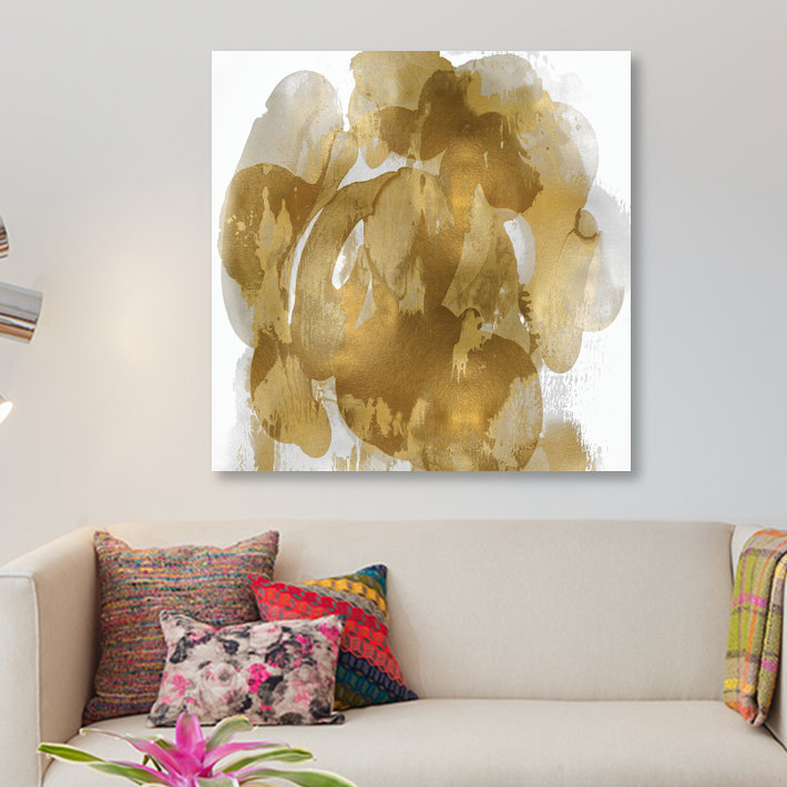 « flow i », reproduction d’impression sur toile dorée, H 37 po x l 37 po x P 1,5 po, Toile tendue, Pas de tapis