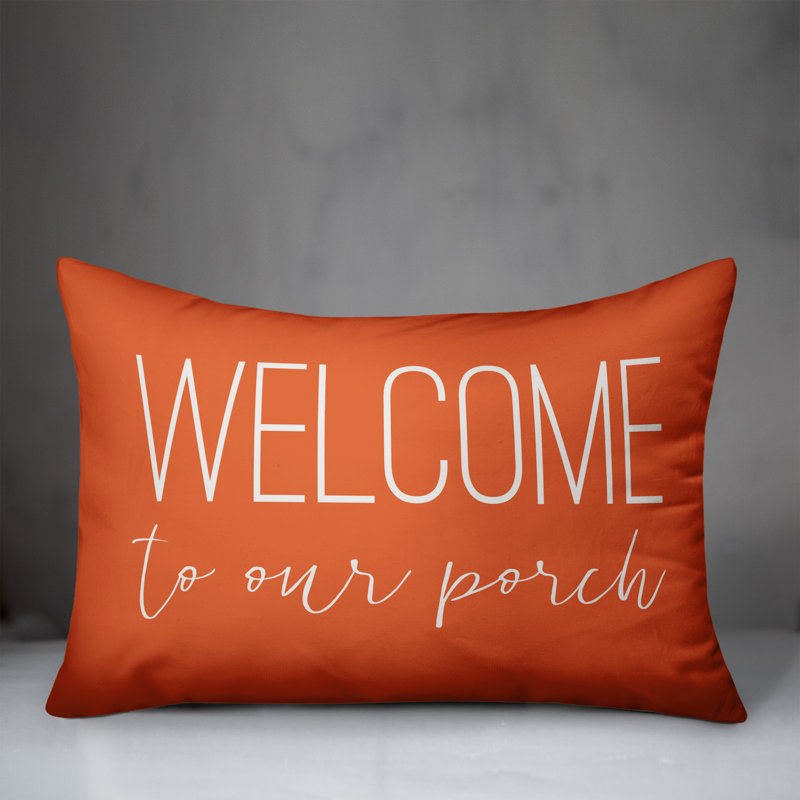 Welcome to Our Porch Indoor/Outdoor Lumbar Pillow, Orange